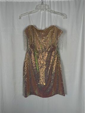 Main Strip Sequin Fringe Cocktail Dress Size Large